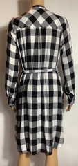 Lucky Brand Mackenzie Black White Buffalo Plaid Dress ruffle tie belt Sz S/P