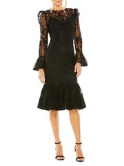 Mac Duggal Black Embellished Ruffle Wrist High Neck Midi Dress Size 12 $498