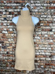 American Apparel Turtleneck Tank Mini Dress Nude Tan Bodycon Indie Sleaze Small