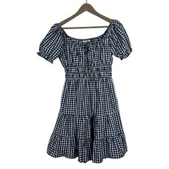 Speed Limit Gingham Checked Tiered Mini Dress Black Cottagecore Smocked Size S