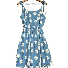 White Birch Tropical Sleeveless floral Blue summer vacation Dress M