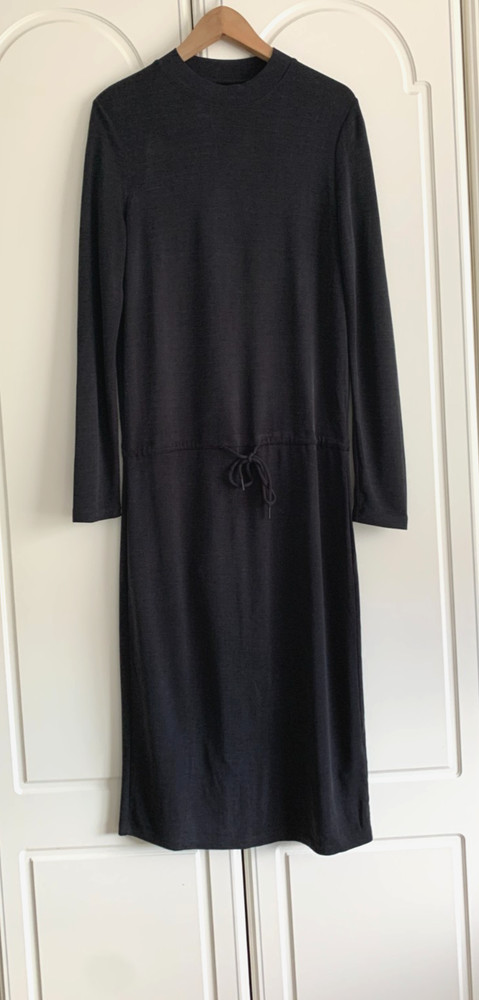 Samsoe &Samsoe Black High Neck Drawstring Feature Soft Cupro Maxi Dress Size S