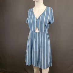 Le Lis Mini Dress Women&rsquo;s Size S Blue Striped Button Front Keyhole Short Sleeve