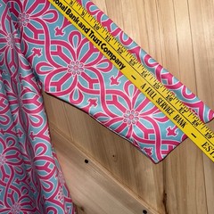 Gretchen Scott Ruffneck Turquoise Pink 3/4 Sleeve Tropical Resort Dress Sz L