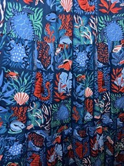 NWT Printfresh L Maxi Dress Stained Glass Blue Sea Siren Smocked Cotton Pockets