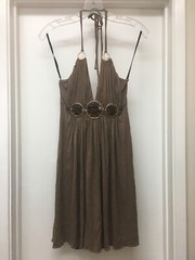 SKY BRAND Brown Halter Dress with Gold Hardware & Stones Sz Small