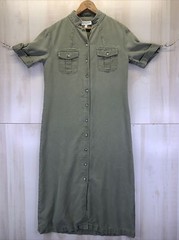 Vintage Bloomingdale’s Weathered Green Button Front Roll Sleeve Shirt Dress Sz 8