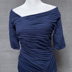 Tadashi Shoji Gown S Blue Ruched Draped Off Shoulder Mother Bride Formal Evening
