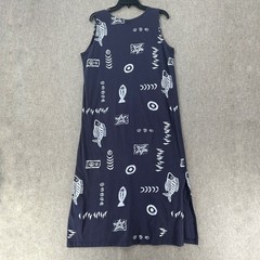 EXIST Beach Fish Bones Graphic Print Sleeveless T-Shirt/Tank Midi Dress L Cotton
