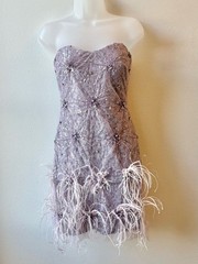 Y2K Badgley Mischka Lavender Beaded Feather Cocktail Dress