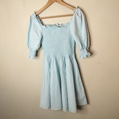 Mi Ami Francesca Puff Sleeve Smocked Dress w/ Pockets XL Ladies Baby Blue