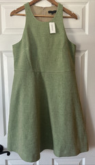 Banana Republic Green & Beige Gingham Tweed Sleeveless Fit & Flare Dress Sz 12