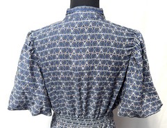 Max Studio $178 Blue Ditsy Floral Elbow Sleeve Tiered Maxi Dress Medium NWT