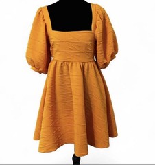 Free People Orange Square Neck Puff Sleeve Backless Bow Mini Dress XS