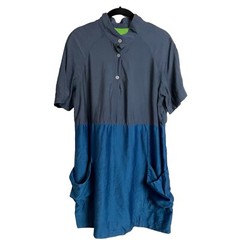 Opening Ceremony Colorblock Vented Pockets Dress Gray Teal Size L Button Popover
