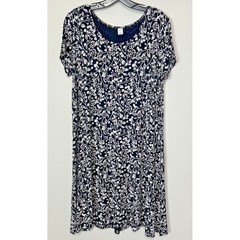 Old Navy M Black White Floral Dress Stretch Short Sleeve A-line Preppy Cottage