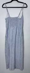 Quince 100% Linen Blue Pinstriped Scoop Neck,Pockets, Sleeveless Size S