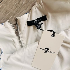 7 For All Mankind White/Blue Floral Sleeveless Midi Fit & Flare Pockets Sz 8