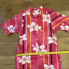 Vintage Hawaiian Dress Made in Hawaii Pink Floral Stripe Midi Rayon M Aloha