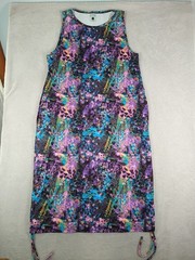 CVG Constantly Varied Gear Dress Size M/L Purple Pop Art Psychedelic Ruched Hem