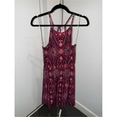 French Grey Purple and Red Paisley Halter Dress Bohemian Festival Colorful