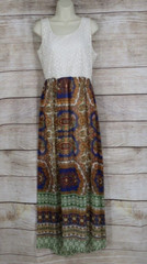AUW Womens Size Large Sleeveless Maxi Dress Floral Boho Lined Cream Multicolor