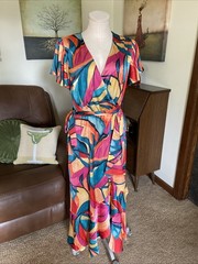 Nicole Miller Sz M Midi Dress Boho Chic Abstract Multi Color Geometric