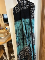 Halter Neck Black Turquoise Open Back Flowy Lightweight Kerchief Dress One Size