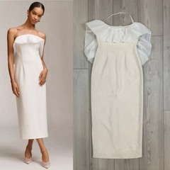 BHLDN XSP Strapless Chiffon Ruffle Slim Midi Dress