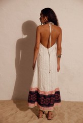 Free People Serene Halter Maxi Dress NWT Size XL Boho Backless Border Print