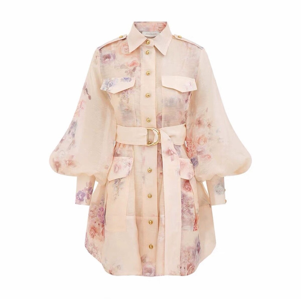 NWT Zimmermann Spring Summer New Lantern Sleeve Print Shirt Mini Skirt Set