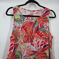 C&C California Sz L Linen Shift Dress Tropical Sleeveless Sun Summer Round Neck