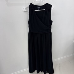 Lands&rsquo; End Maxi Dress Size Small/Petite 6-8 Black Faux Wrap Sleeveless Knit