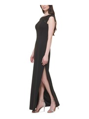 VINCE CAMUTO Womens Black Sequined Zippered Keyhole Back High Side-slit Cap