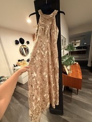 Betsy & Adam Sequin Floral Sleeveless Gown Champagne 2P $279 Mother Of Bride