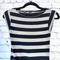 French Connection Navy Blue Grey Stripe Bodycon Midi Dress Women’s US 2 UK 6
