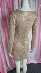 Sequin Gold Wrap Ruched Stretch Lined Club Party Cocktail Dress Size Medium