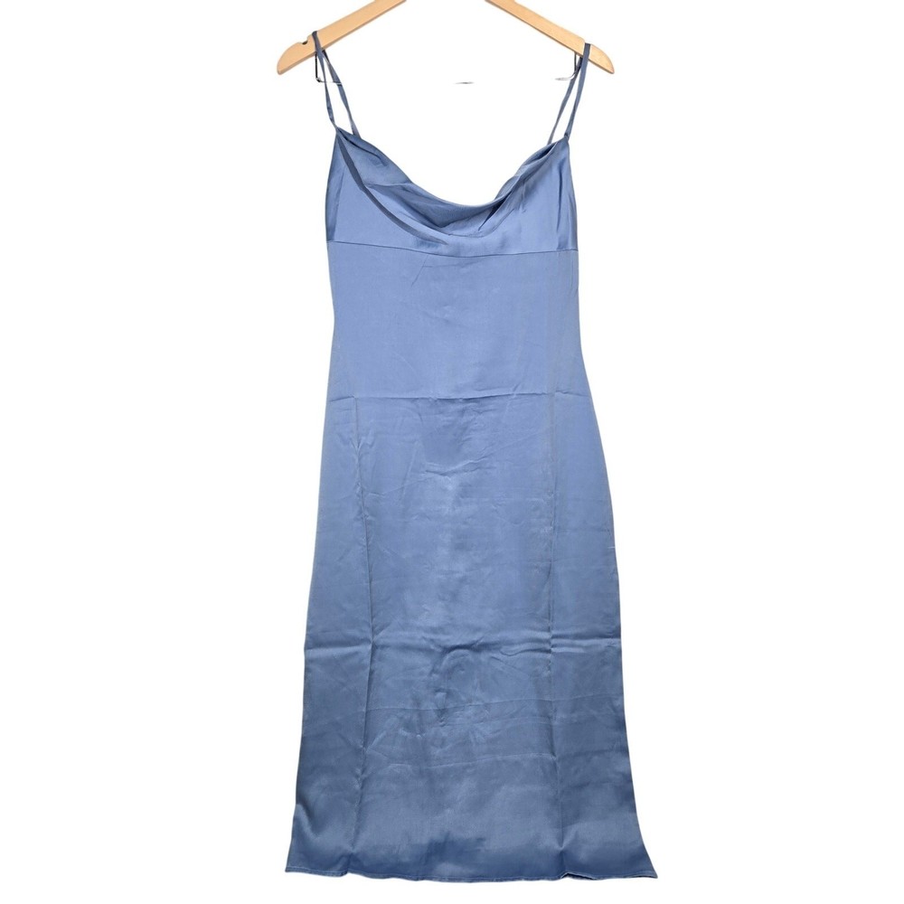 WeWoreWhat Satin Charmeuse Cowl Midi Slate Blue 4 NWT