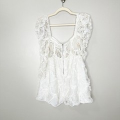 For Love And Lemons Revolve Tayla White Lace Puff Sleeve Mini Dress Small