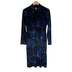 Maeve Anthropologie Constance Velvet Midi Dress Small Blue Motif Floral Romantic