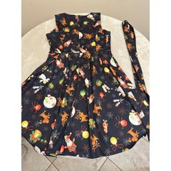OUGES Dress Womens XL Black Christmas Santa Reindeer Fit & Flare Knee NEW!