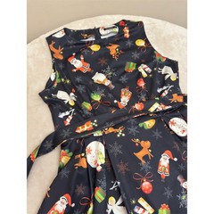 OUGES Dress Womens XL Black Christmas Santa Reindeer Fit & Flare Knee NEW!