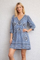 Hale Bob Dress M Blue Paisley Sheath Coastal Chic Resort Core Feminine Summer