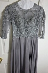 Elizabeth K GLS Womens Dress Formal Long Maxi Gown Gray Sz M Chiffon Beaded