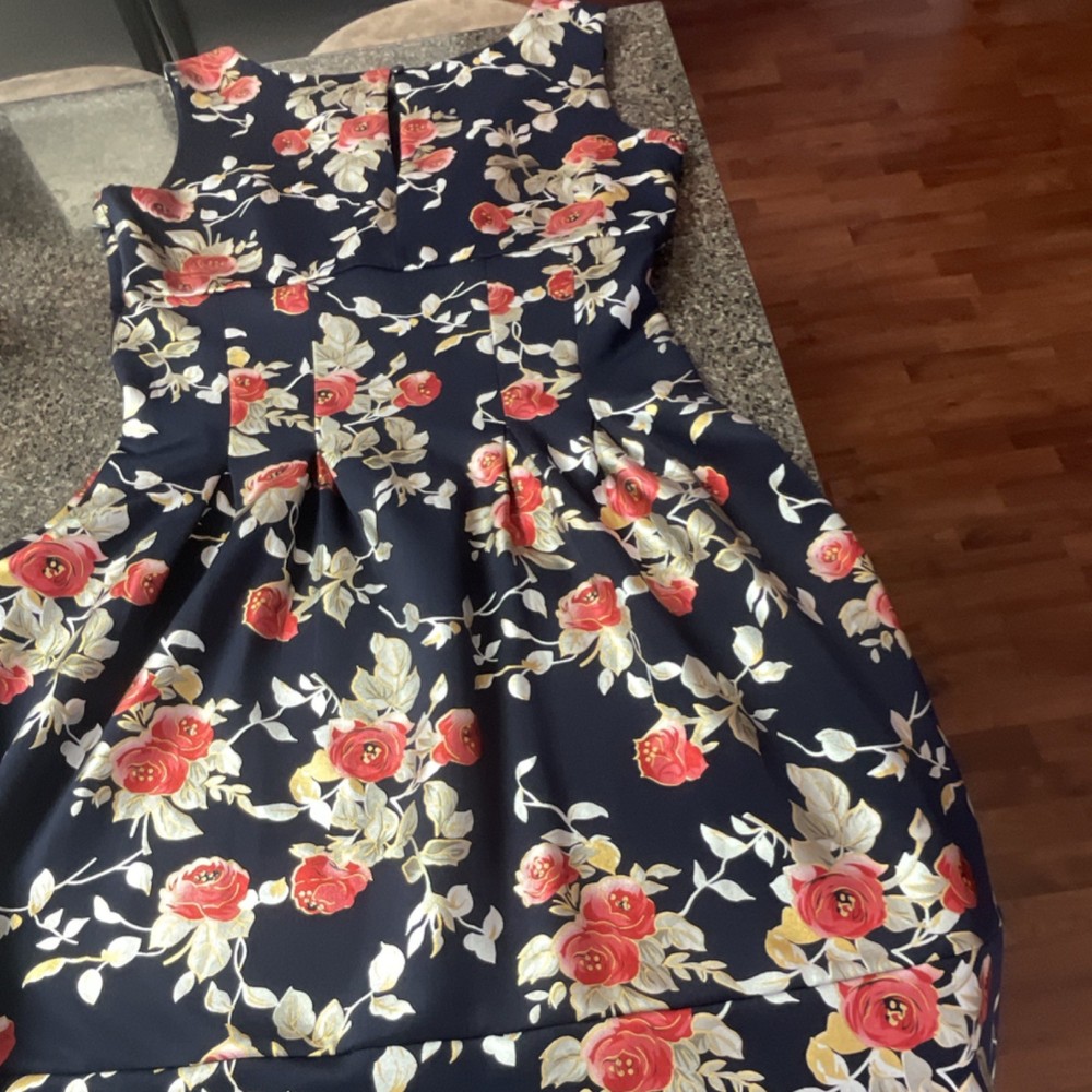 En Focus Studio Navy Floral Sleeveless A-Line Knee Length Dress Size 14