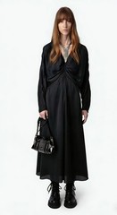 Women Zadig & Voltaire Queen V-Neck Slim Fold Raglan Long Sleeves Dress SML