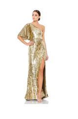 Mac Duggal Gold Embellished Cap Sleeve Trumpet Gown, 93540, Size 2, $225