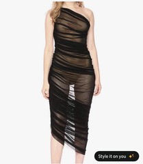 Norma Kamali Diana Gown Womens Size S/36 Black Mesh Ruched Cocktail Formal Dress