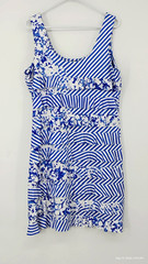 NEW Tango Mango Nautical Stripe Flower Cha Cha Ruffle Dress Blue White Size XL