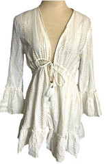 Hers & Mine Womens S Cotton Ivory Swiss Dot Tassel Crochet Lining Mini Dress